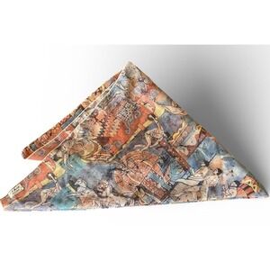 vintage CM Batik scarf,made in Greece, Pankration wrestling scene,Artistic batik